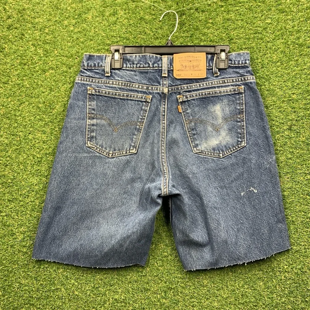 Levis 550 Jean Shorts Mens 36 x9 Orange Tab Relaxed Fit Wide Leg Baggy Y2K Dark